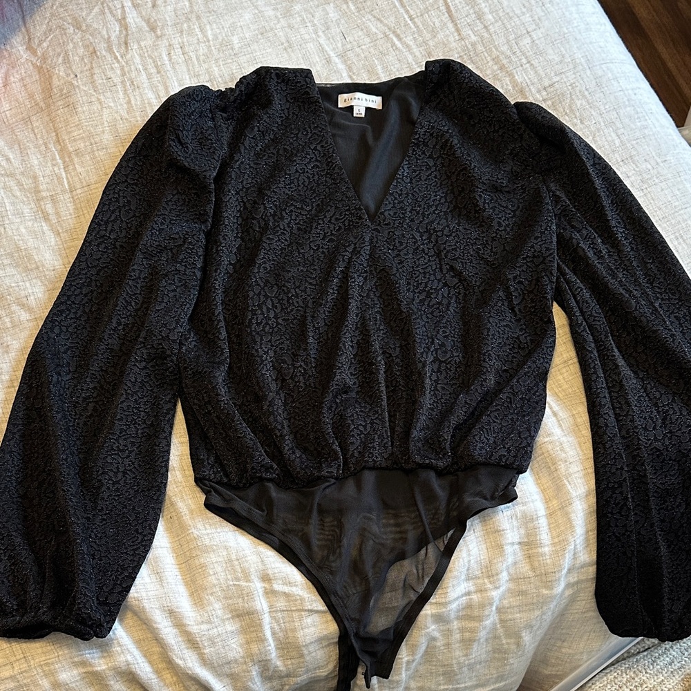Gianni Bini Black Textured Bodysuit
